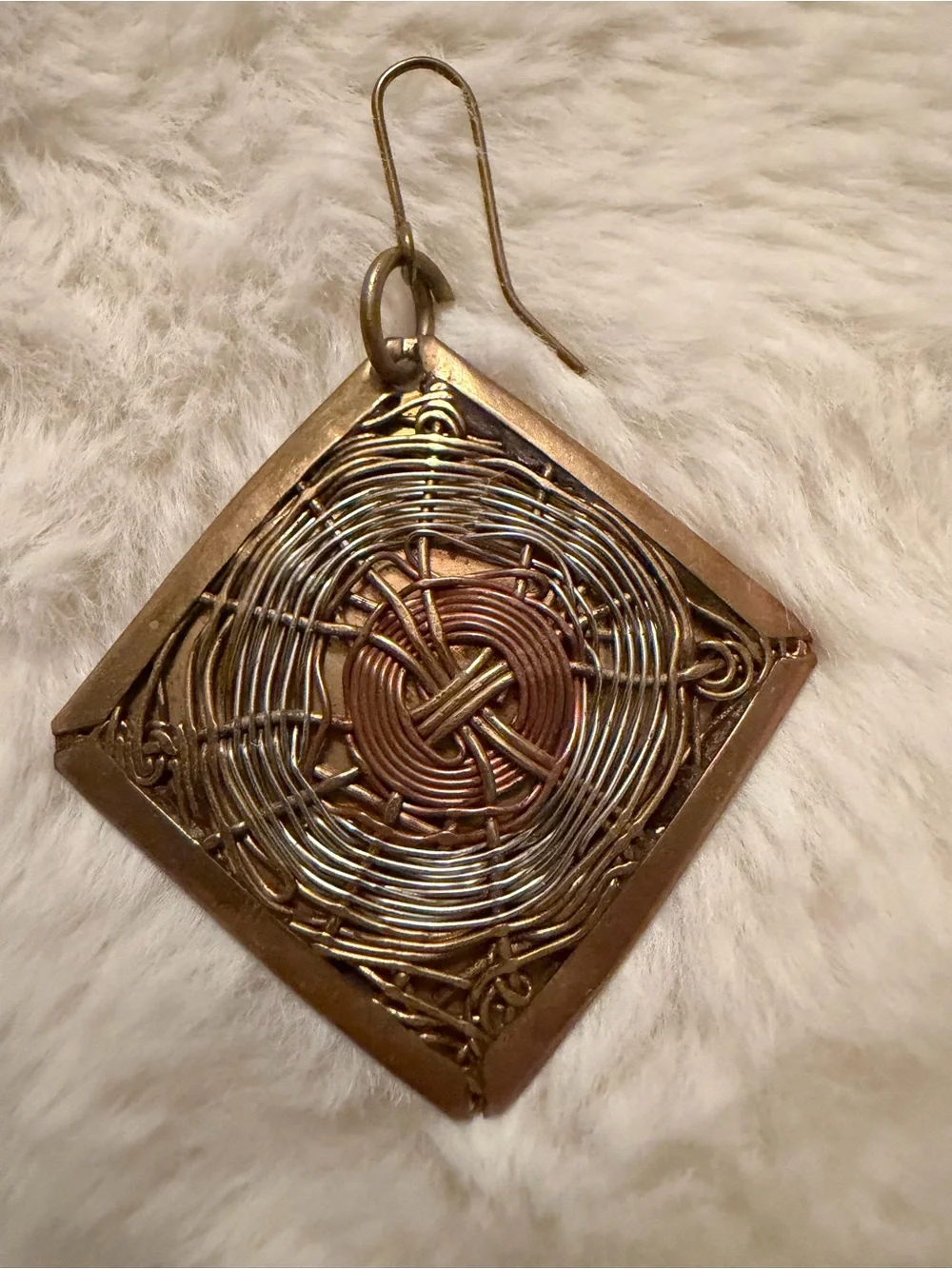 Handcrafted Copper-Tone Square Wire Weave Drop Earrings